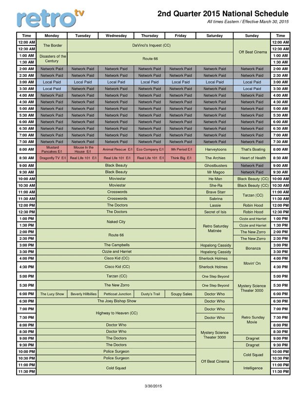 Retro TV Schedule